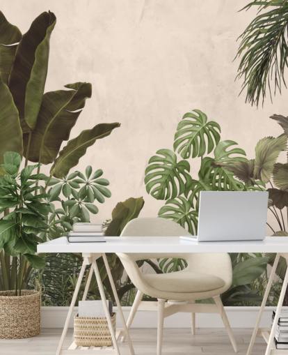mural de papel pintado de selva verde y beige mural de papel pintado de selva verde y beige