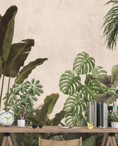 green and beige jungle wallpaper mural