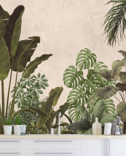 papier peint mural de la jungle verte et beige