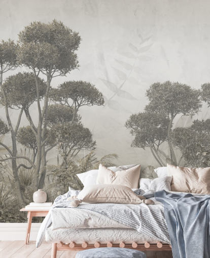 carta da parati murale vintage personalizzabile con foresta per camere da letto