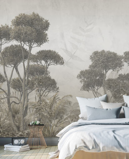 mural de pared vintage personalizable de bosque para dormitorios