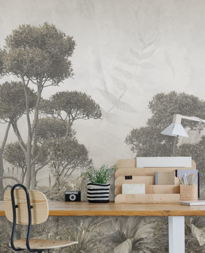 mural de pared vintage personalizable de bosque para dormitorios