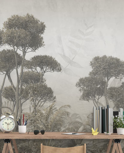 mural de pared vintage personalizable de bosque para dormitorios