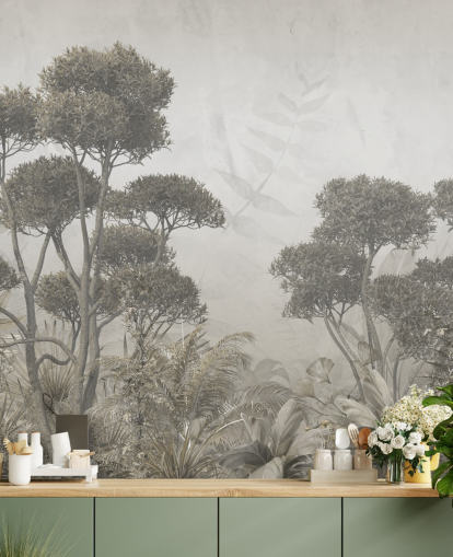 carta da parati murale vintage personalizzabile con foresta per camere da letto