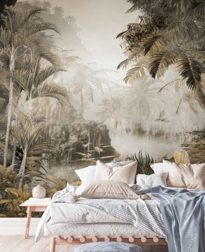 mural de pared vintage con motivos escénicos de la jungla