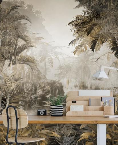 mural de pared vintage con motivos escénicos de la jungla