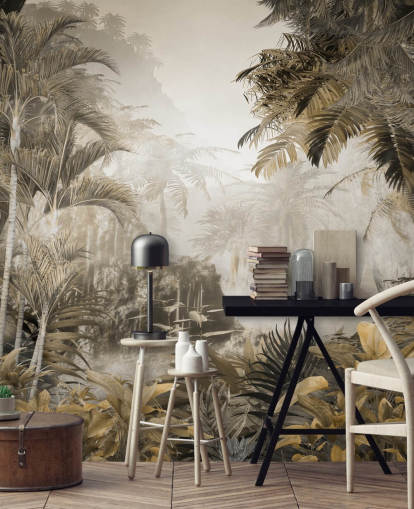 vintage schilderachtige behangmuurschildering in de jungle