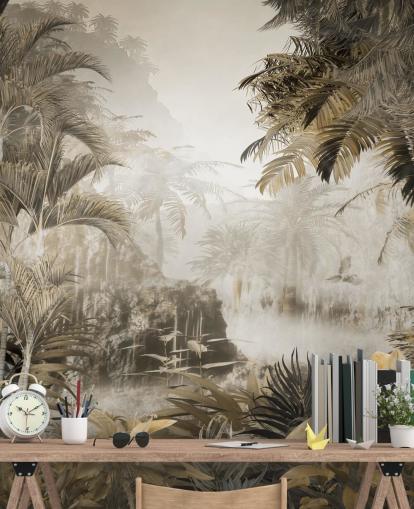 mural de pared vintage con motivos escénicos de la jungla