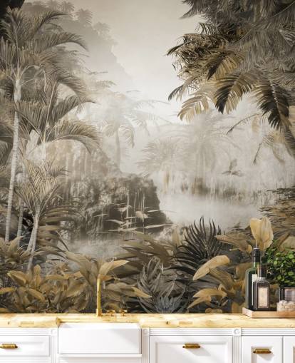 mural de pared vintage con motivos escénicos de la jungla