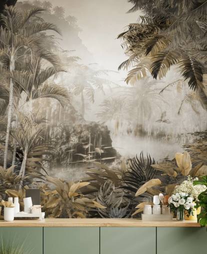 mural de pared vintage con motivos escénicos de la jungla