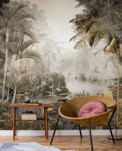 Wandbild mit Dschungel-Szenerie im Vintage-Stil