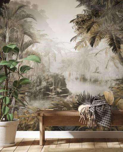 papier peint mural vintage avec vue panoramique sur la jungle