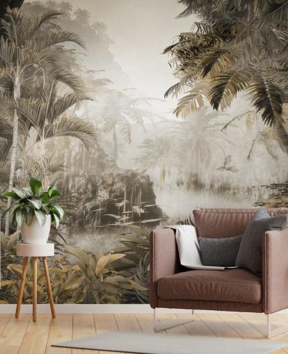 papier peint mural vintage avec vue panoramique sur la jungle