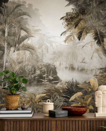 Wandbild mit Dschungel-Szenerie im Vintage-Stil