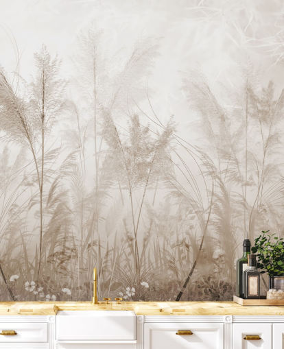 mural de pared vintage de pradera en sepia