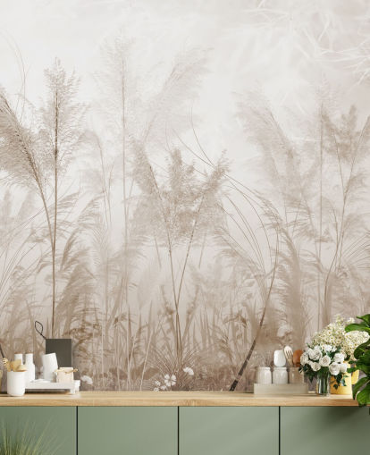 mural de pared vintage de pradera en sepia