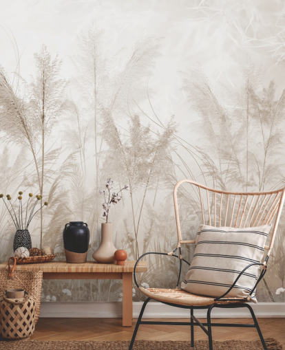 mural de pared vintage de pradera en sepia