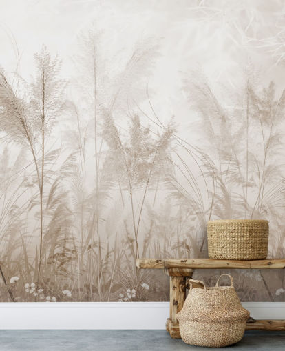 mural de pared vintage de pradera en sepia