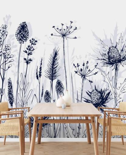 blue and white customisable thistle wallpaper mural called Blue Thistles for bedrooms, kitchens and bathrooms blue and white customisable thistle wallpaper mural called Blue Thistles for bedrooms, kitchens and bathrooms