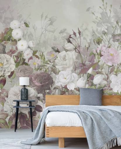 Tapeten-Wandbild mit grauen und rosa Rosen Tapeten-Wandbild mit grauen und rosa Rosen