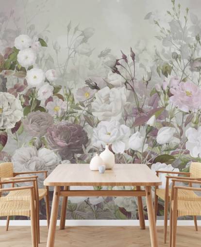 grey and pink roses wallpaper mural