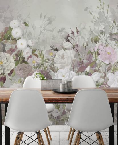 Tapeten-Wandbild mit grauen und rosa Rosen