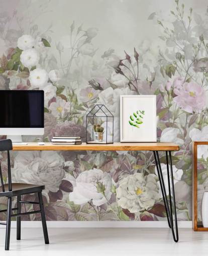 grey and pink roses wallpaper mural