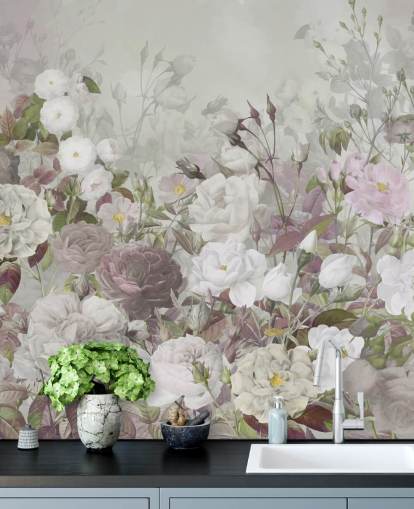 Tapeten-Wandbild mit grauen und rosa Rosen