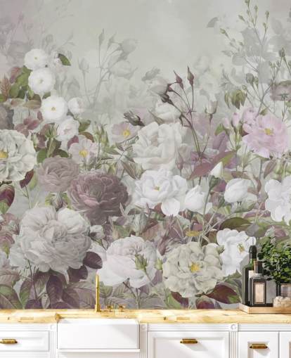 gray and pink roses wallpaper mural
