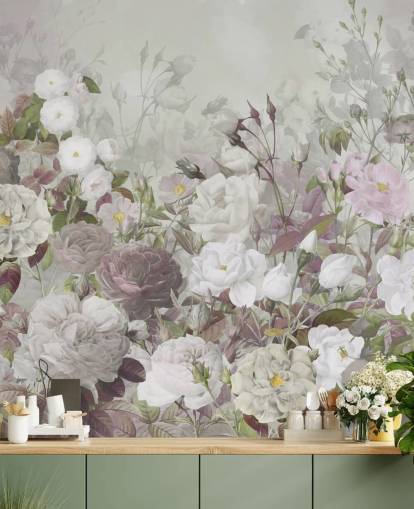 Tapeten-Wandbild mit grauen und rosa Rosen Tapeten-Wandbild mit grauen und rosa Rosen