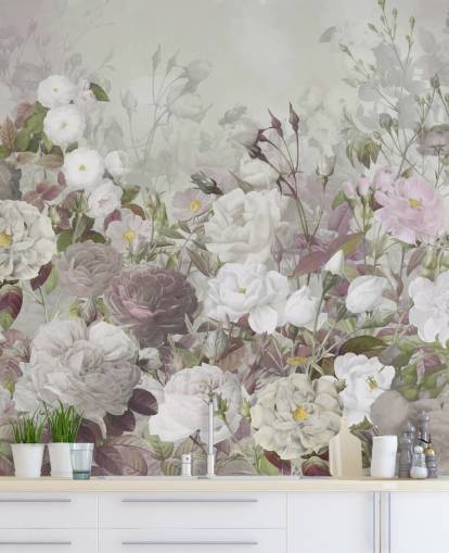 mural de papel de parede de rosas cinza e rosa