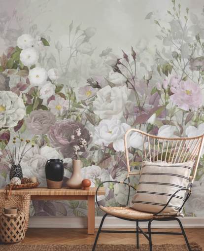 papier peint de roses grises et roses