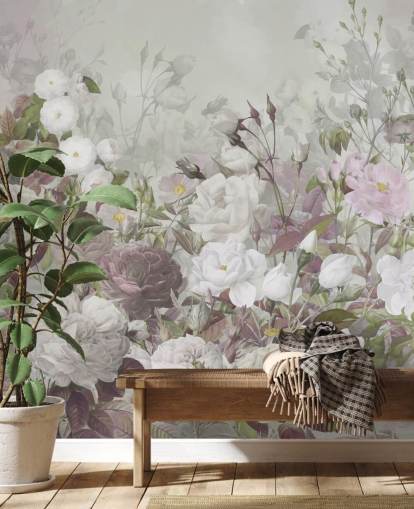 mural de papel de parede de rosas cinza e rosa