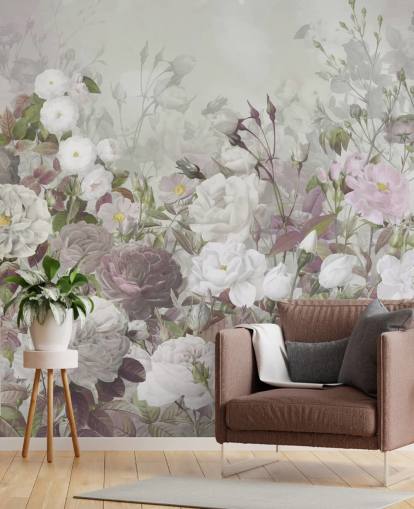 Tapeten-Wandbild mit grauen und rosa Rosen