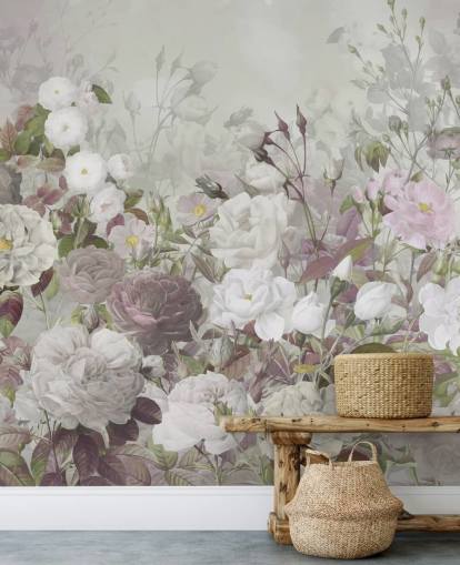 Tapeten-Wandbild mit grauen und rosa Rosen