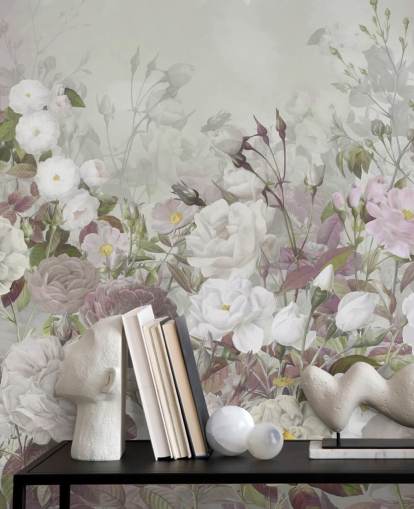 mural de papel de parede de rosas cinza e rosa