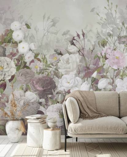 mural de papel de parede de rosas cinza e rosa