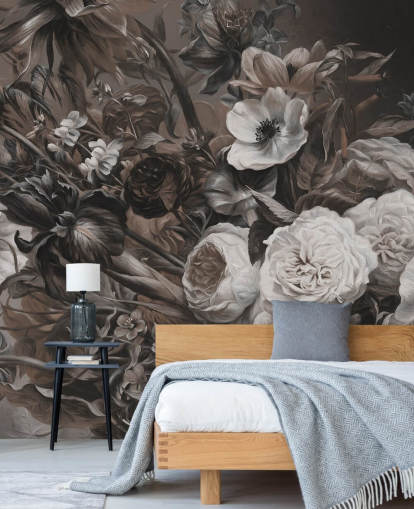 mural de pared floral oscuro con ramo de flores mural de pared floral oscuro con ramo de flores