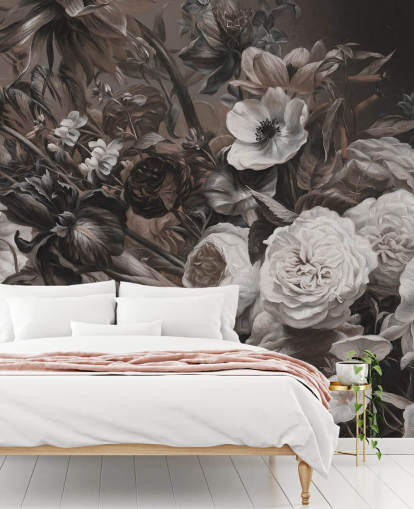 mural de pared floral oscuro con ramo de flores mural de pared floral oscuro con ramo de flores