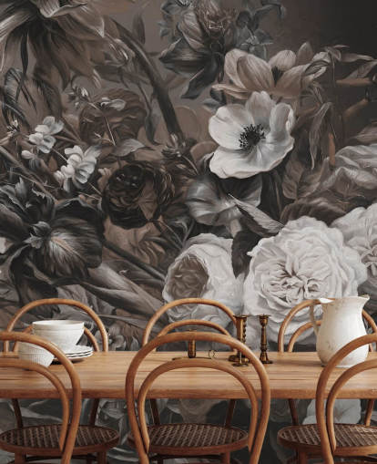 dunkles florales Wandbild mit Blumenstrauß