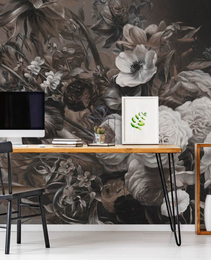 dunkles florales Wandbild mit Blumenstrauß