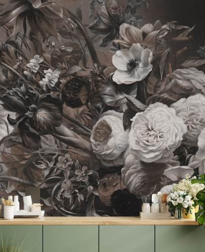 mörk blommig väggmålning med bukett blommor mörk blommig väggmålning med bukett blommor