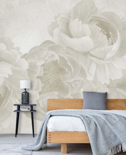 mural de papel de parede de peônias grandes em bege