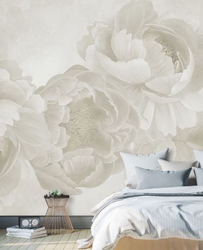 papier peint mural de grandes pivoines en beige