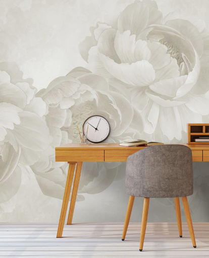 carta da parati murale con grandi peonie in beige