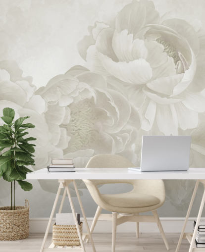papier peint mural de grandes pivoines en beige
