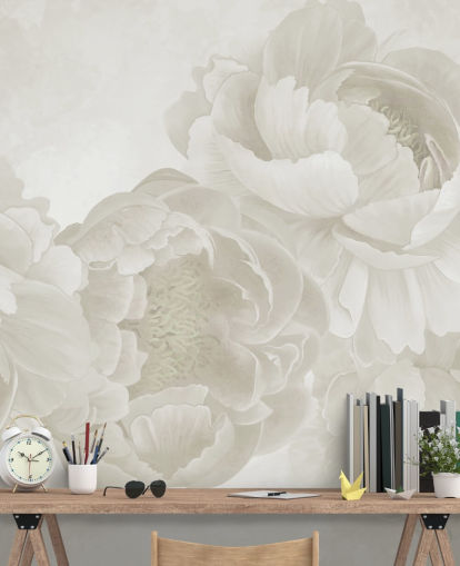 Tapeten-Wandbild mit großen Pfingstrosen in Beige