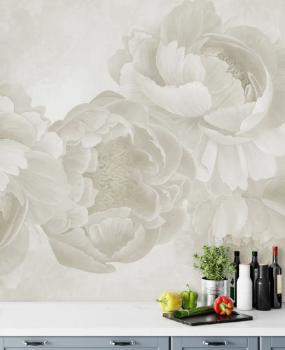 big peonies wallpaper mural in beige
