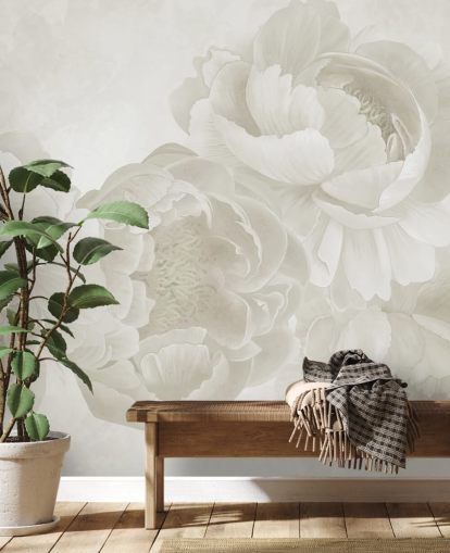 papier peint mural de grandes pivoines en beige