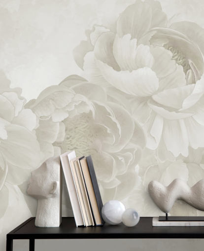 big peonies wallpaper mural in beige